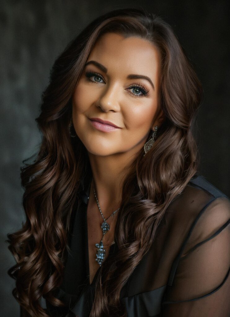 Smiling woman with long brown hair.