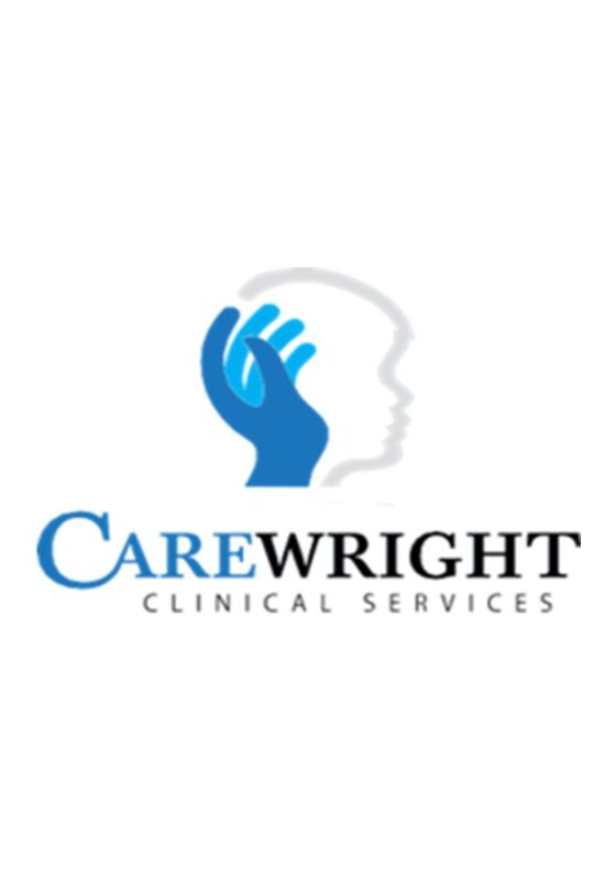 Logo of Carewright Clinical Services with a blue hand and human profile.